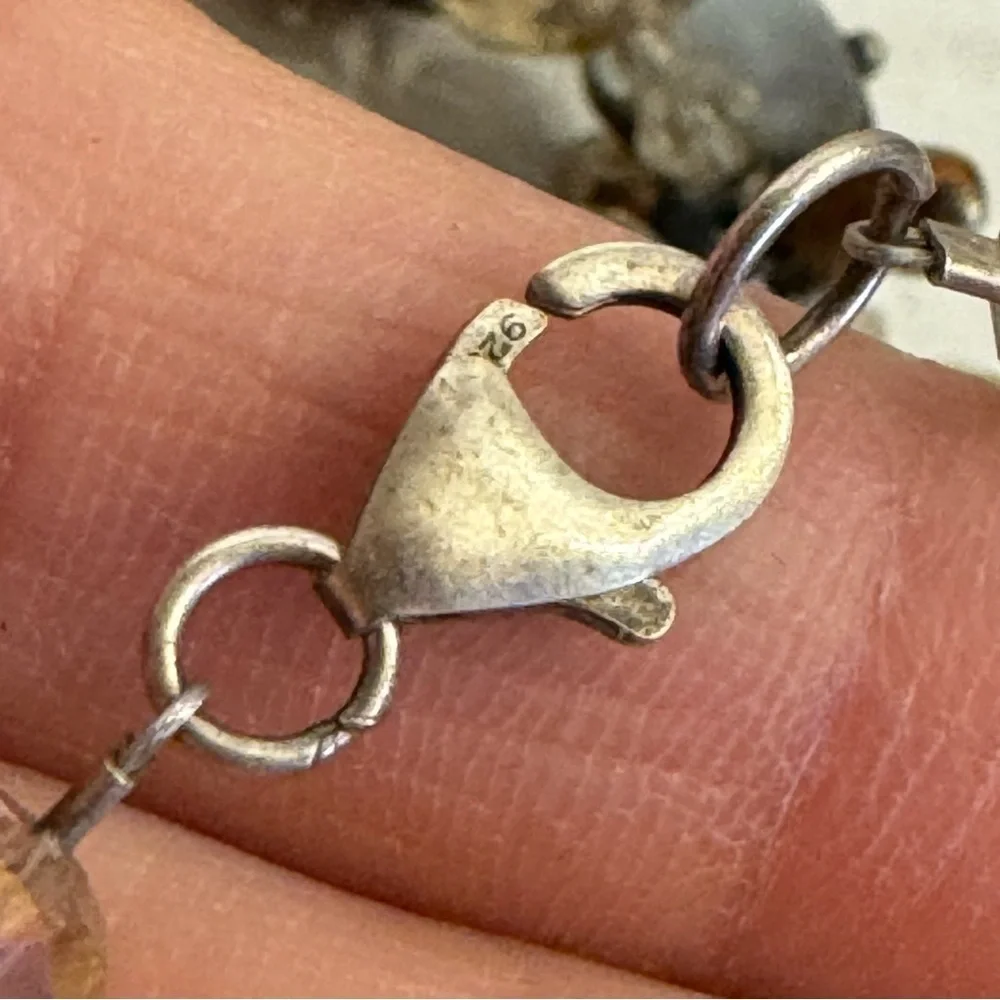 925 Sterling Silver Aurora Borealis Vintage Necklace Pearl Shells Crystals 25
